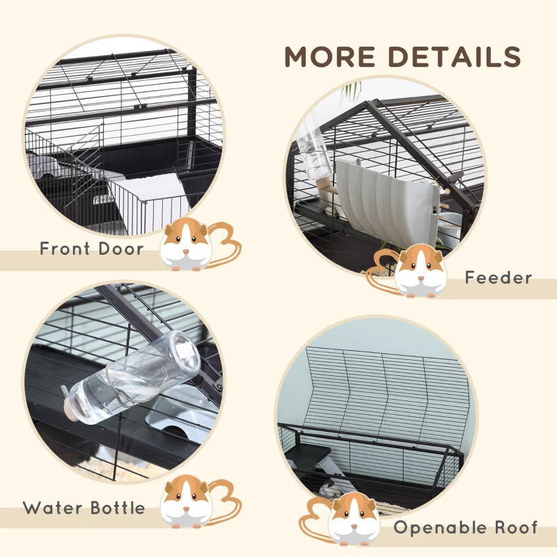 PawHut Small Animal Cage with Foldable Run Area, Rolling Bunny Cage, Guinea Pig Cage, Hedgehog Cage with Water Bottle, Water Bowl, and Ramps, 46.5" L