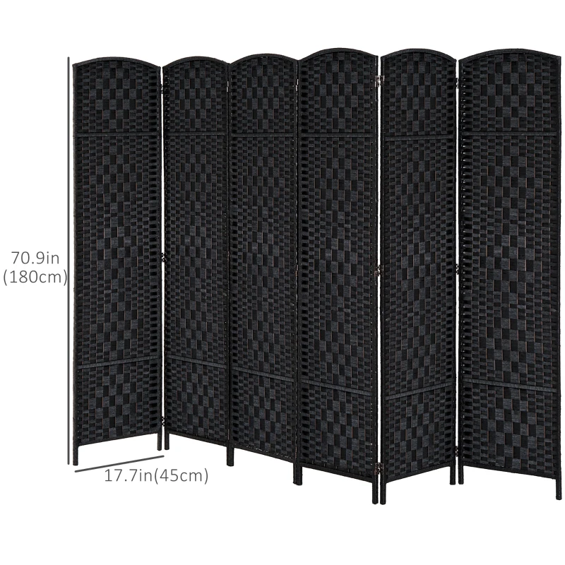 HOMCOM 6ft Folding Room Divider, 6 Panel Wall Partition with Wooden Frame for Bedroom, Home Office, Black