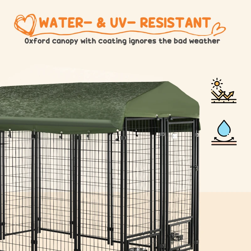 PawHut Weather-Resistant Outdoor Dog Kennel, 8ft x 4ft x 6ft with Cover, Durable Steel Frame, for Secure Pet Play & Rest Area, Green