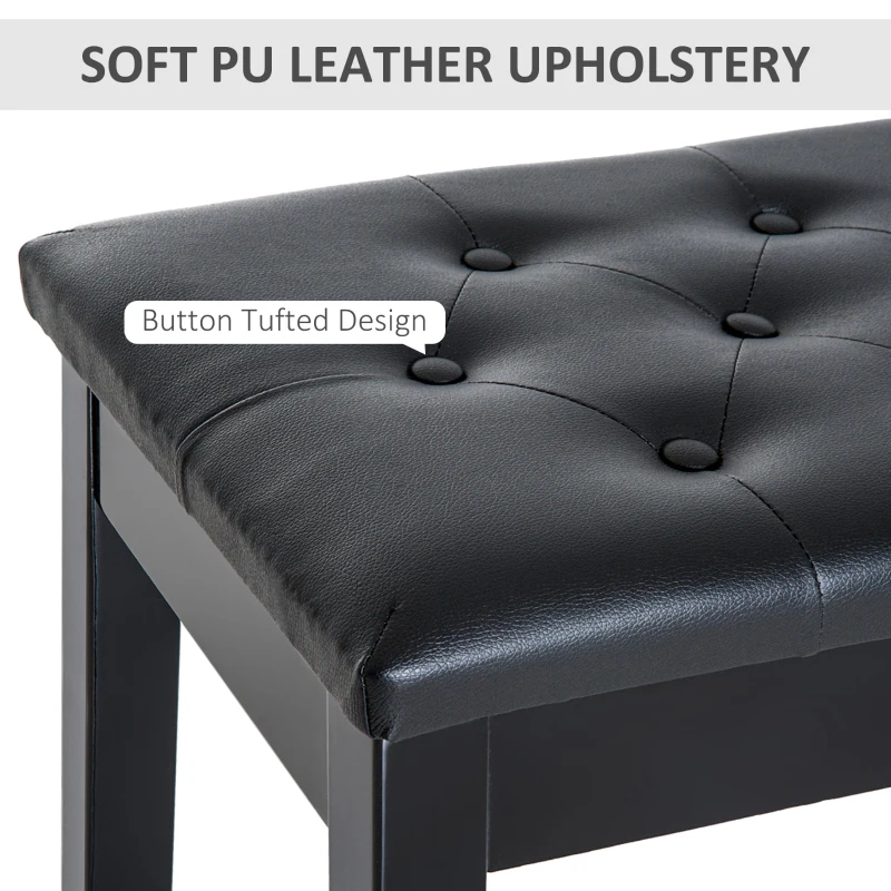 HOMCOM Piano Bench, Duet Piano Chair with Faux Leather Padded Cushion and Wooden Frame, Button Tufted Keyboard Bench, Black