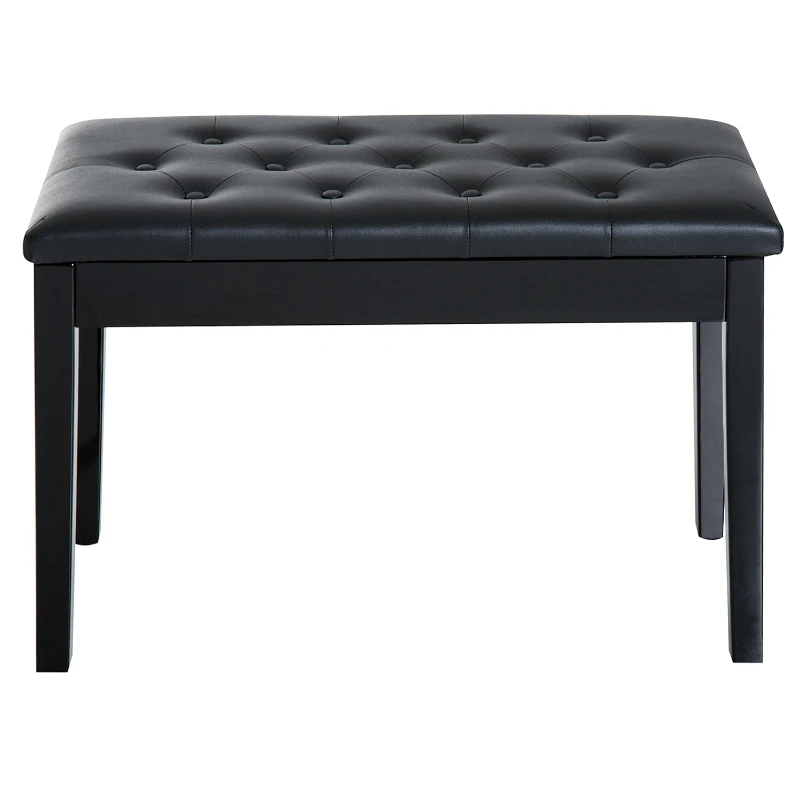 HOMCOM Piano Bench, Duet Piano Chair with Faux Leather Padded Cushion and Wooden Frame, Button Tufted Keyboard Bench, Black