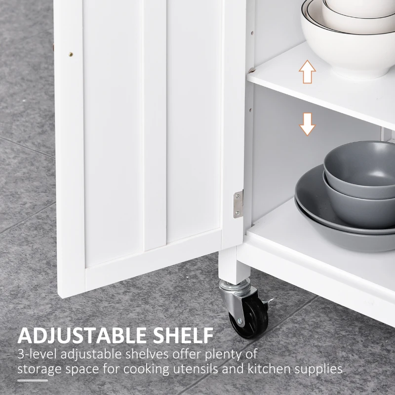 HOMCOM Rolling Kitchen Island, Bar Cart on Wheels with Large Counter, 2 Spacious Drawers and Storage Cabinets, Wine Rack, White