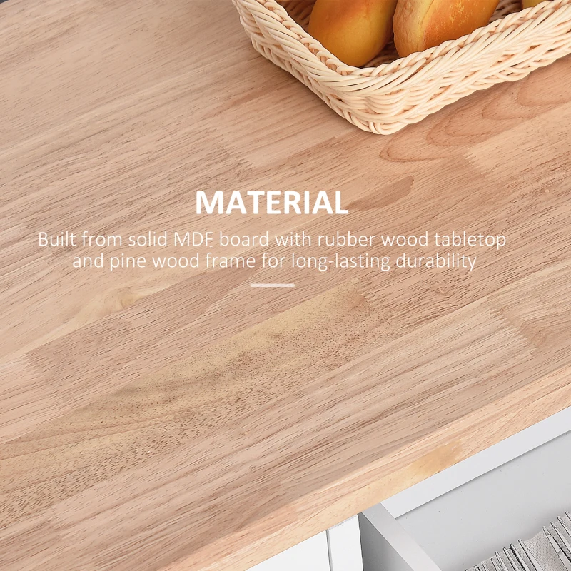 HOMCOM Rolling Kitchen Island, Bar Cart on Wheels with Large Counter, 2 Spacious Drawers and Storage Cabinets, Wine Rack, White