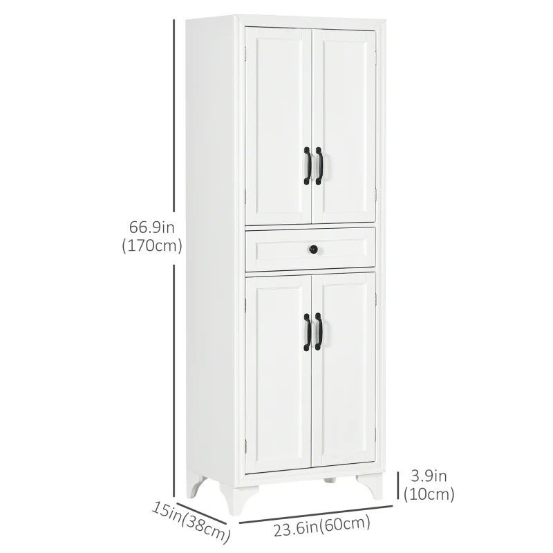 HOMCOM Freestanding Storage Cabinet, Kitchen Pantry Cabinet with 2 Shelves, 4 Doors, Kitchen Storage Cabinets for Dining Room