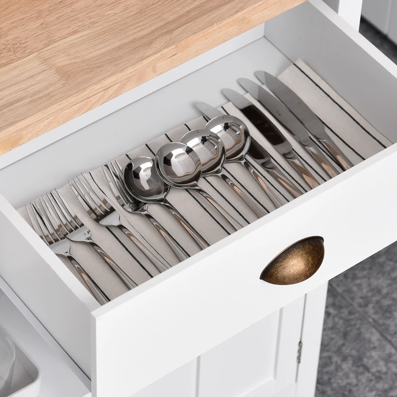 HOMCOM Rolling Kitchen Island, Bar Cart on Wheels with Large Counter, 2 Spacious Drawers and Storage Cabinets, Wine Rack, White