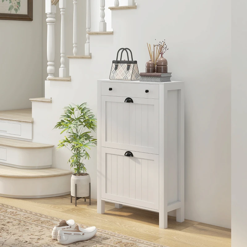HOMCOM Shoe Storage Cabinet with 2 Flip Drawers for 8 Pairs of Shoes
