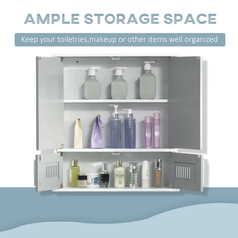 kleankin Bathroom Mirror Cabinet, Wall Mounted Storage Cupboard with Double Doors and Adjustable Shelf, Grey