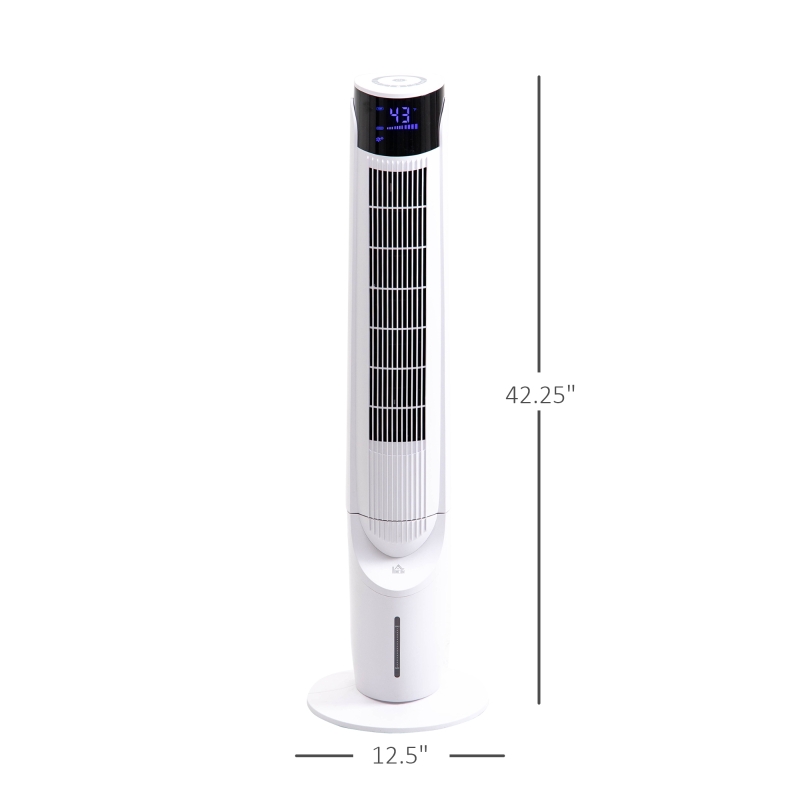 HOMCOM 42'' Evaporative Air Cooler, Ice Cooling Fan with 3 Speeds, 4 Modes, 12 Hour Timer, LED Display and Remote Control for Bedroom, Office or Living Room, White