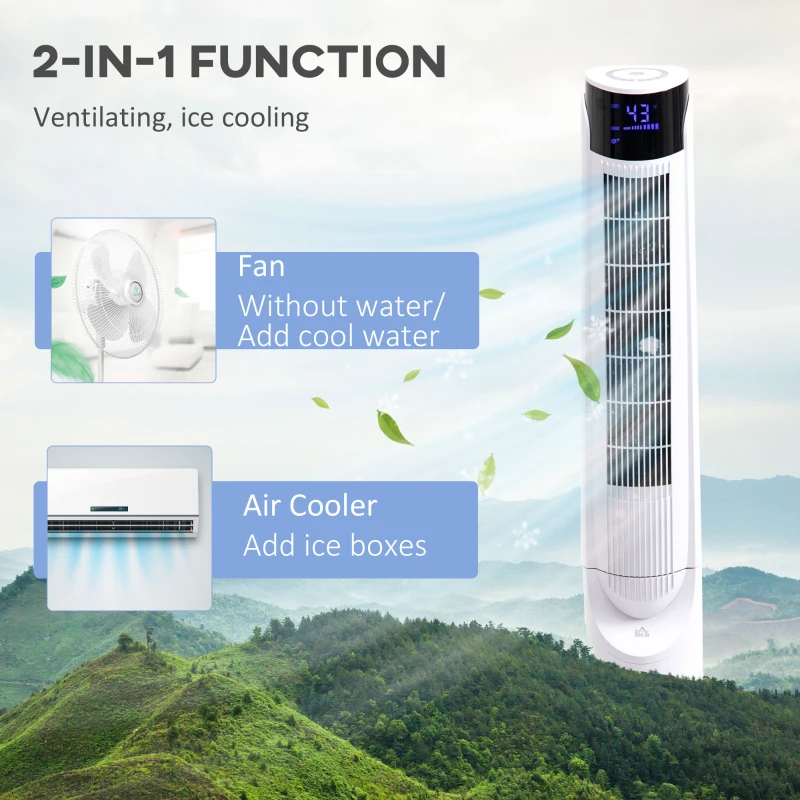 HOMCOM 42'' Evaporative Air Cooler, Ice Cooling Fan with 3 Speeds, 4 Modes, 12 Hour Timer, LED Display and Remote Control for Bedroom, Office or Living Room, White