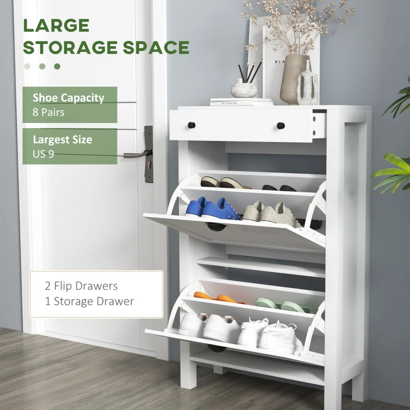 HOMCOM Shoe Storage Cabinet with 2 Flip Drawers for 8 Pairs of Shoes
