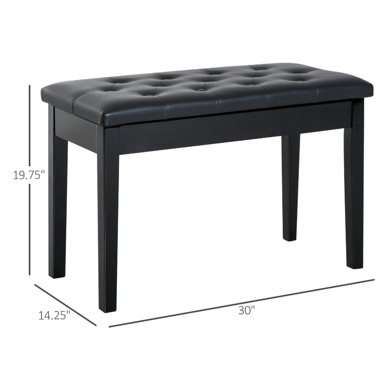 HOMCOM Piano Bench, Duet Piano Chair with Faux Leather Padded Cushion and Wooden Frame, Button Tufted Keyboard Bench, Black
