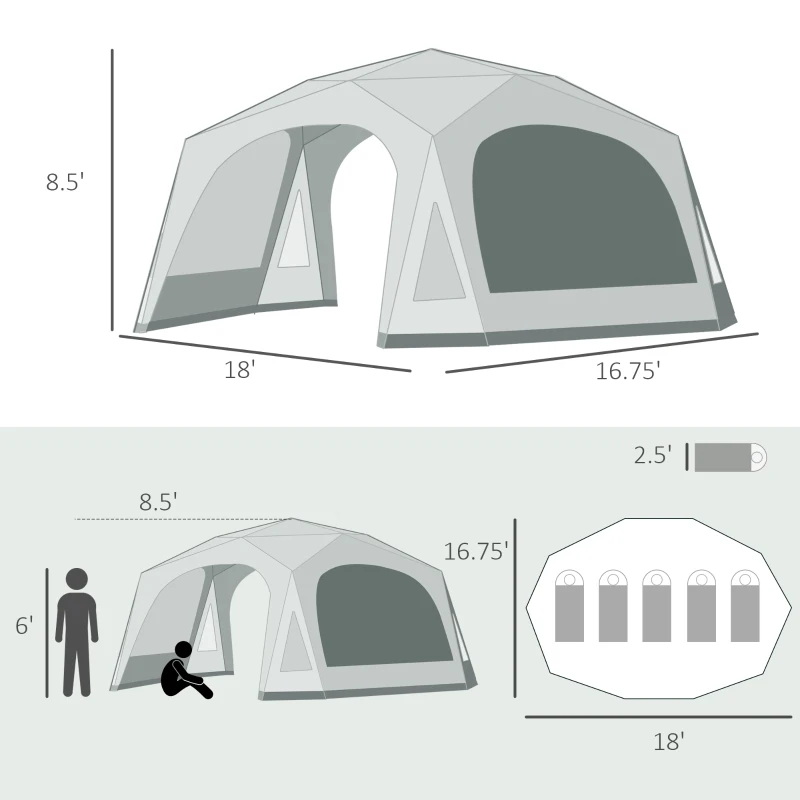 Outsunny 20 Person Camping Tent, Outdoor Cabin Tent Tent with 2 Doors, Screen Room, Family Dome Tent for Hiking, Backpacking, Traveling, Easy Set Up, Cream