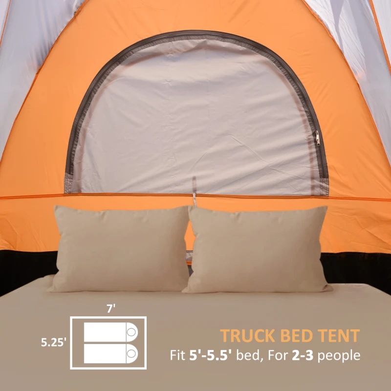 Outsunny Truck Bed Tent for 5'-5.5' Bed with Awning, Portable Pickup Truck Tent for 2-3 Persons, PU 2000mm, Orange