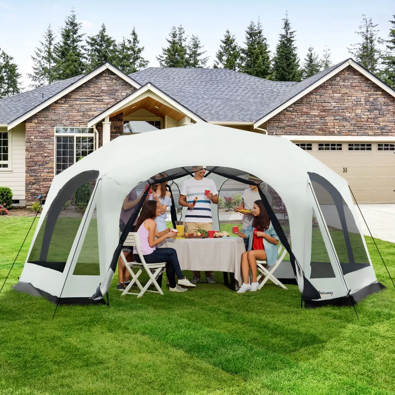 Outsunny 20 Person Camping Tent, Outdoor Cabin Tent Tent with 2 Doors, Screen Room, Family Dome Tent for Hiking, Backpacking, Traveling, Easy Set Up, Cream