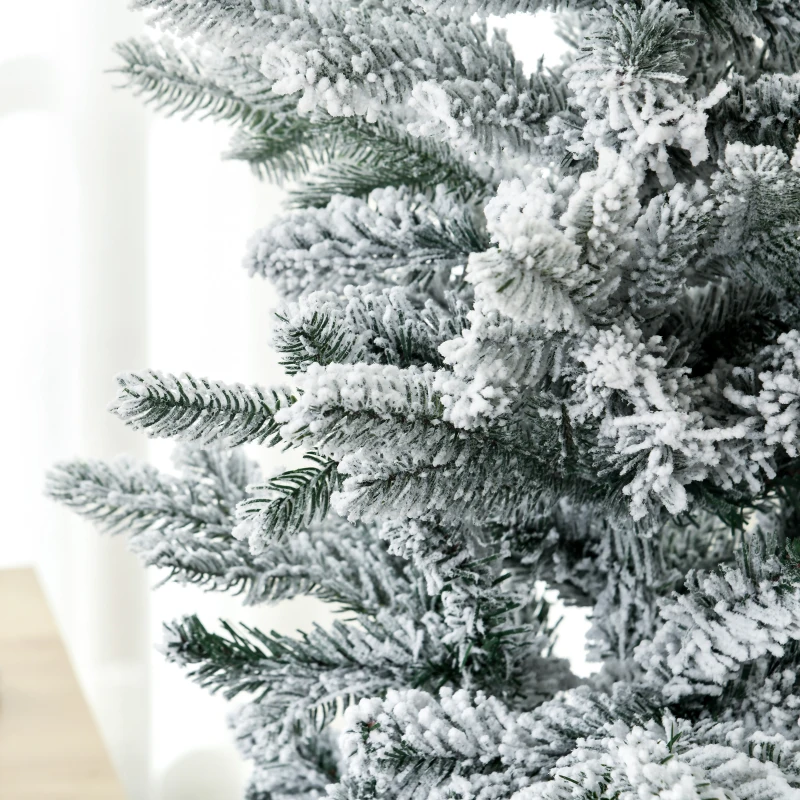 HOMCOM 4.5' Artificial Flocked Christmas Trees, with Snow Frosted Branches, Auto Open, Steel Base