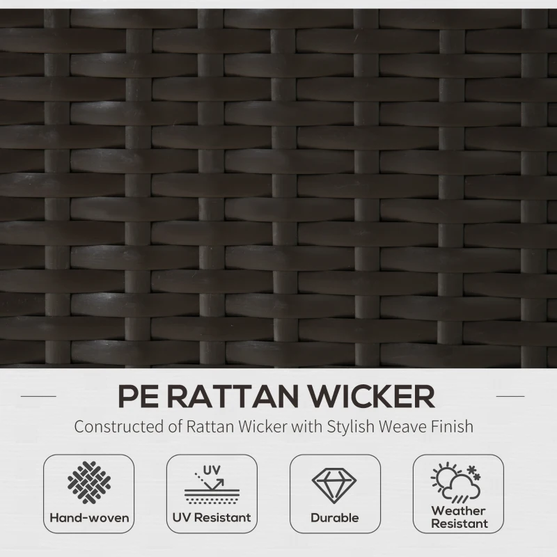 Outsunny 7 Piece Outdoor Patio Furniture Set, PE Rattan Wicker Sectional Sofa Set with Couch Cushions, Throw Pillows and Slat Coffee Table, Dark Brown, Deep Blue