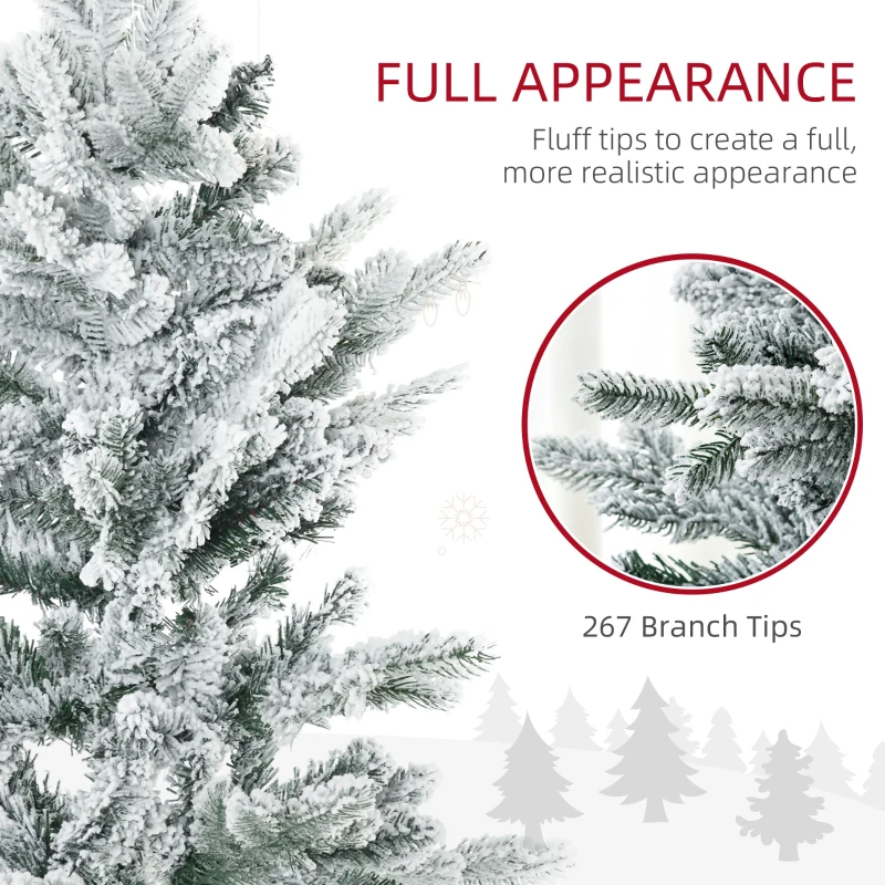 HOMCOM 4.5' Artificial Flocked Christmas Trees, with Snow Frosted Branches, Auto Open, Steel Base