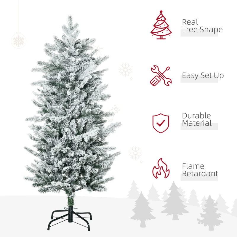 HOMCOM 4.5' Artificial Flocked Christmas Trees, with Snow Frosted Branches, Auto Open, Steel Base
