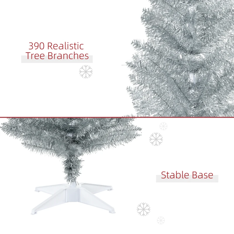 HOMCOM 6' Artificial Pencil Christmas Tree, Slim Xmas Tree with 390 Realistic Branch Tips and Plastic Stand, Silver