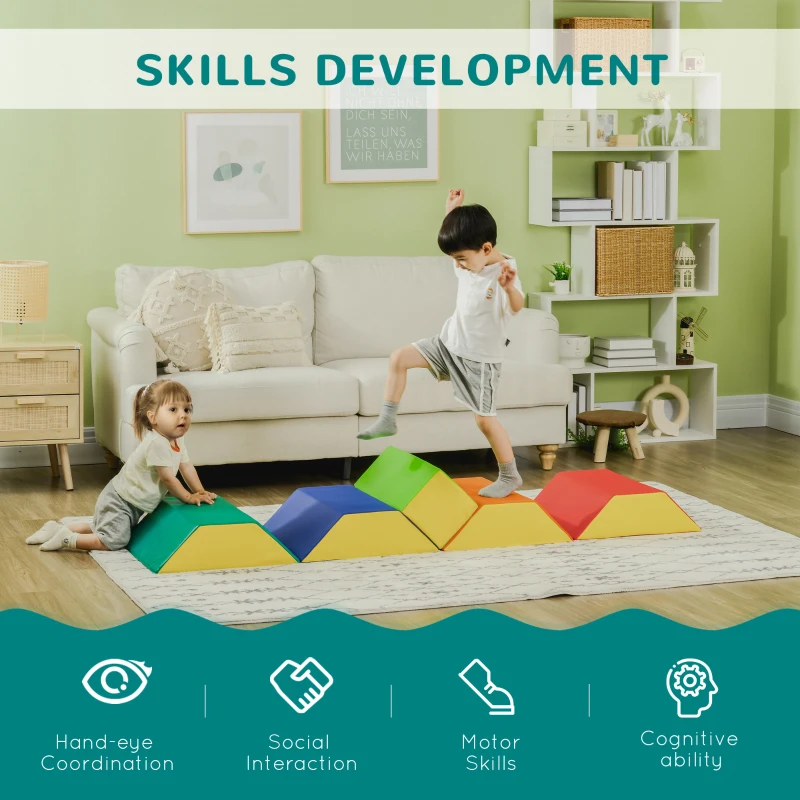 Qaba 5-Piece Soft Play Equipment, Large Baby Foam Playset for Creativity and Shape Discovery with Easy-to-Clean Surface, Toddler Educational Toy for 1+ Year Old Girls & Boys