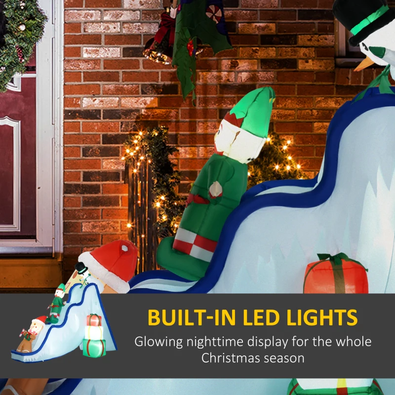 HOMCOM 8.5FT Long Christmas Inflatables Outdoor Decorations Snowman, Elf and Gingerbread Man on Ski Slope, Blow-Up LED Christmas Decor, Waterproof