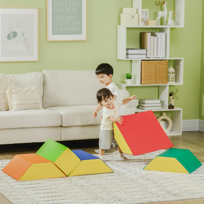 Qaba 5-Piece Soft Play Equipment, Large Baby Foam Playset for Creativity and Shape Discovery with Easy-to-Clean Surface, Toddler Educational Toy for 1+ Year Old Girls & Boys