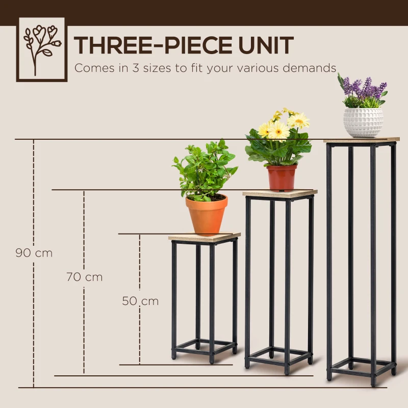 Outsunny Set of 3 Outdoor Plant Stand, Display End Table, Plant Shelf Corner Planter Pot Rack for Indoor Outdoor Home Patio Garden Decor