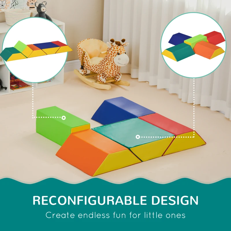 Qaba 5-Piece Soft Play Equipment, Large Baby Foam Playset for Creativity and Shape Discovery with Easy-to-Clean Surface, Toddler Educational Toy for 1+ Year Old Girls & Boys