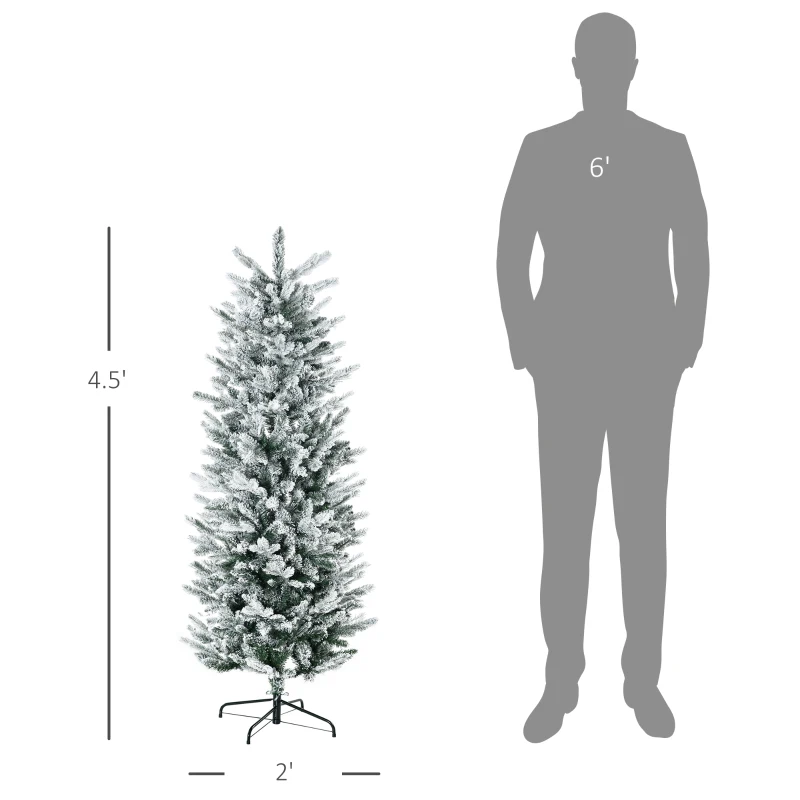 HOMCOM 4.5' Artificial Flocked Christmas Trees, with Snow Frosted Branches, Auto Open, Steel Base