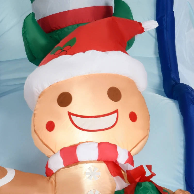 HOMCOM 8.5FT Long Christmas Inflatables Outdoor Decorations Snowman, Elf and Gingerbread Man on Ski Slope, Blow-Up LED Christmas Decor, Waterproof