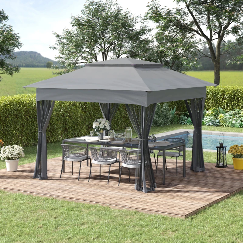 Outsunny 11' x 11' Pop Up Canopy, Outdoor Patio Gazebo Shelter with Removable Zipper Netting, Instant Event Tent w/ 114 Square Feet of Shade and Carry Bag for Backyard, Garden, Gray