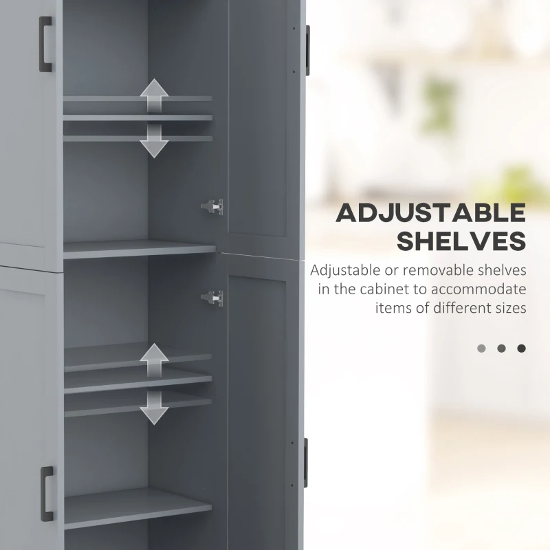 HOMCOM Freestanding Kitchen Pantry, 4-Door Kitchen Pantry Cabinet with Adjustable Shelves and Doors, Gray