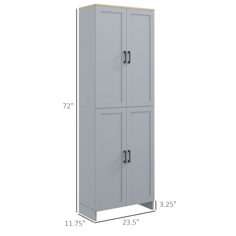 HOMCOM Freestanding Kitchen Pantry, 4-Door Kitchen Pantry Cabinet with Adjustable Shelves and Doors, Gray