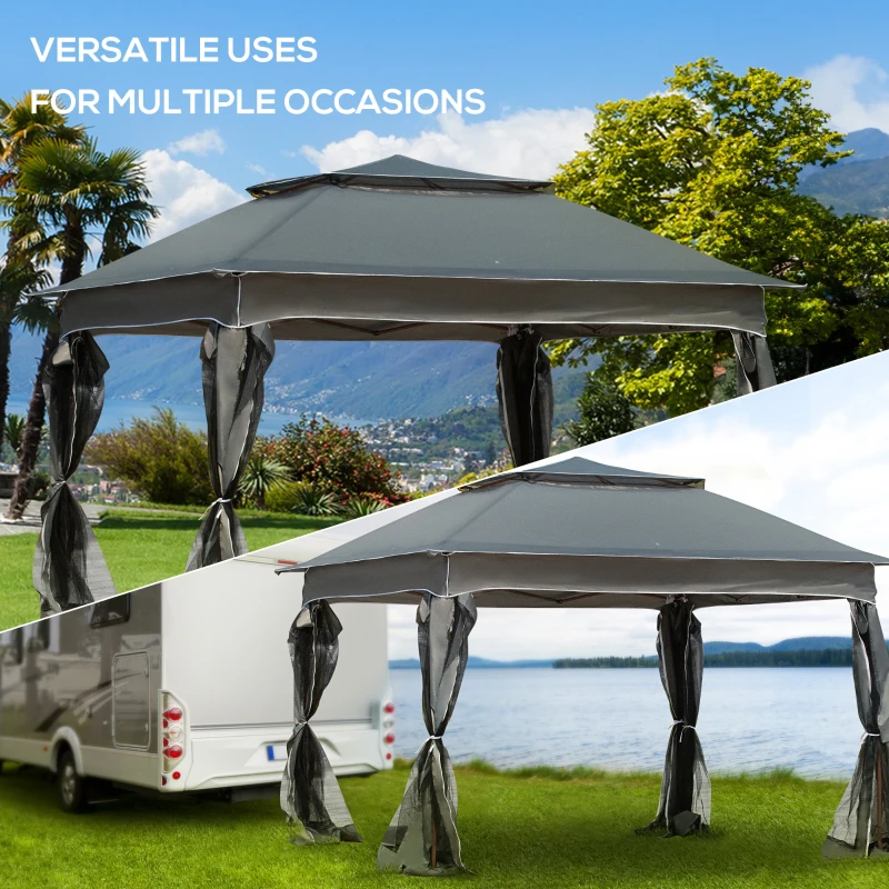 Outsunny 11' x 11' Pop Up Canopy, Outdoor Patio Gazebo Shelter with Removable Zipper Netting, Instant Event Tent w/ 114 Square Feet of Shade and Carry Bag for Backyard, Garden, Dark Gray