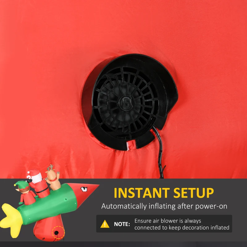 HOMCOM 9' Christmas Inflatables Outdoor Decorations Rocket Carrying Santa Claus, Elf, and Reindeer, Blow-Up LED Yard Christmas Decor, Waterproof