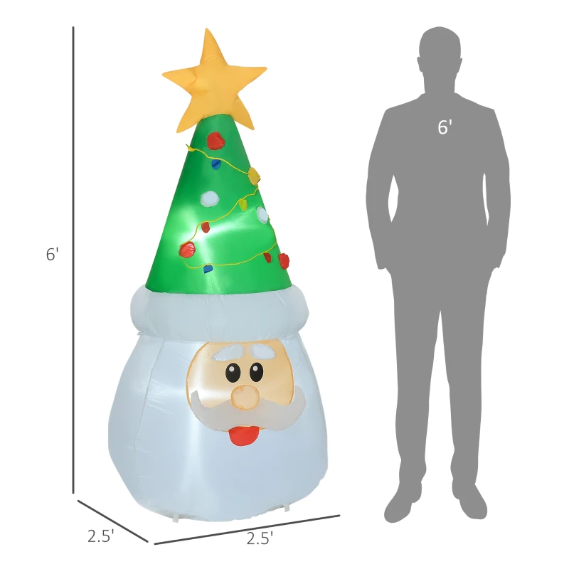 HOMCOM 6' Christmas Inflatables Outdoor Decorations Santa Claus Wearing Hat, Blow-Up LED Yard Christmas Decor, Waterproof