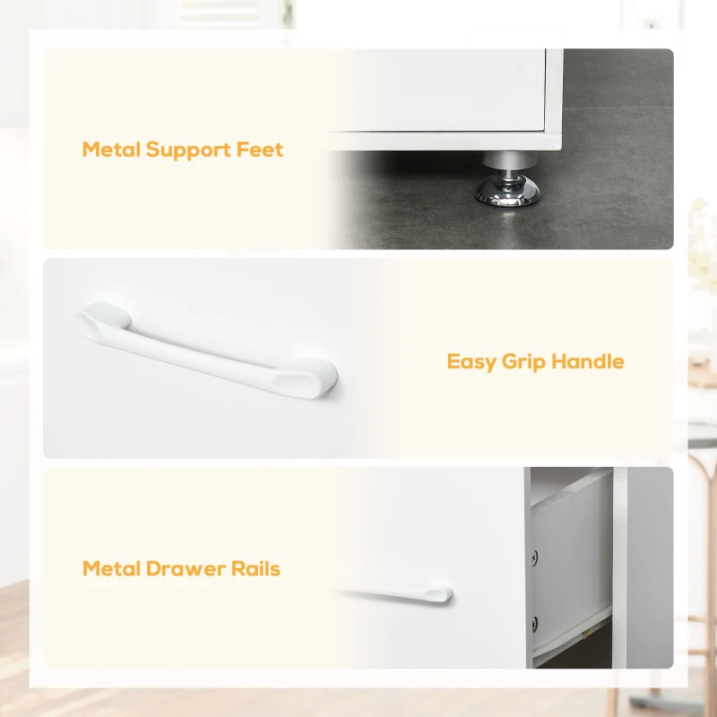 HOMCOM Modern Kitchen Cupboard with Storage Cabinet Hutch, 2 Cabinets, 3 Drawers and Open Countertop, White