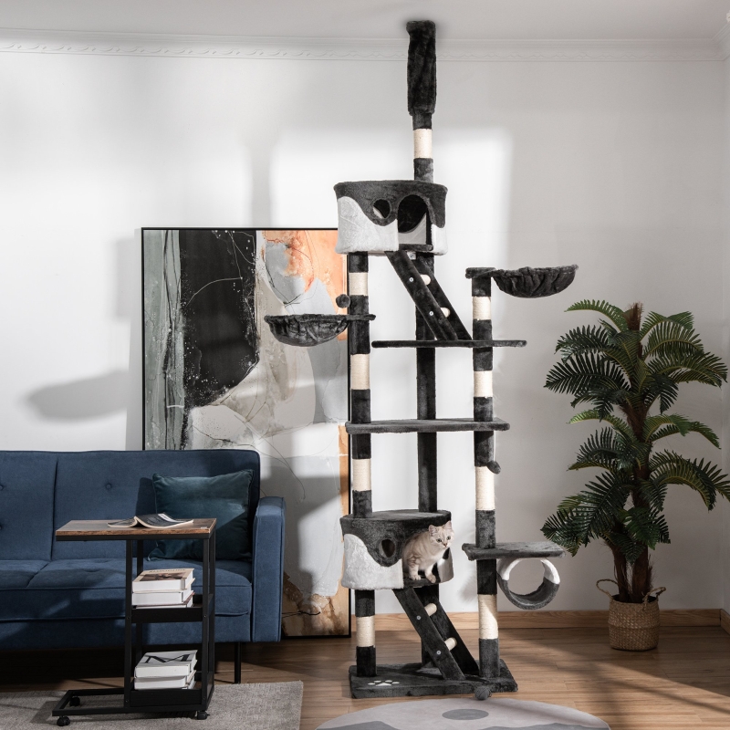 PawHut 94 102 Huge Floor to Ceiling Cat Tree High Cat Condo Scratching Post Aosom Canada