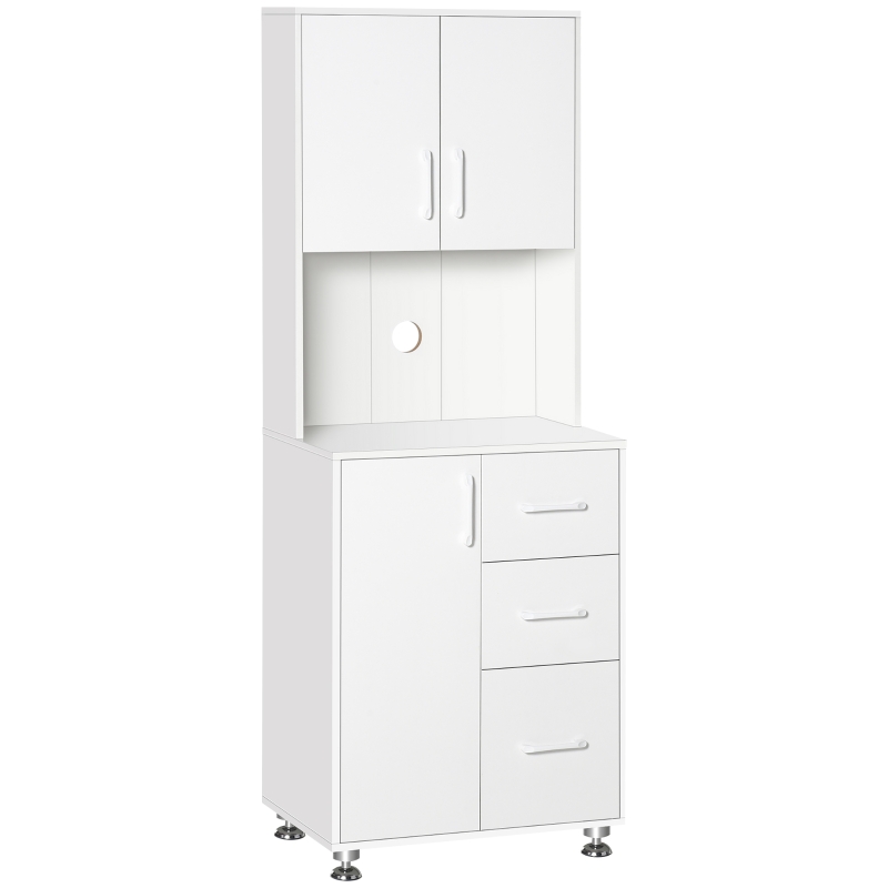 HOMCOM Modern Kitchen Cupboard with Storage Cabinet Hutch, 2 Cabinets, 3 Drawers and Open Countertop, White