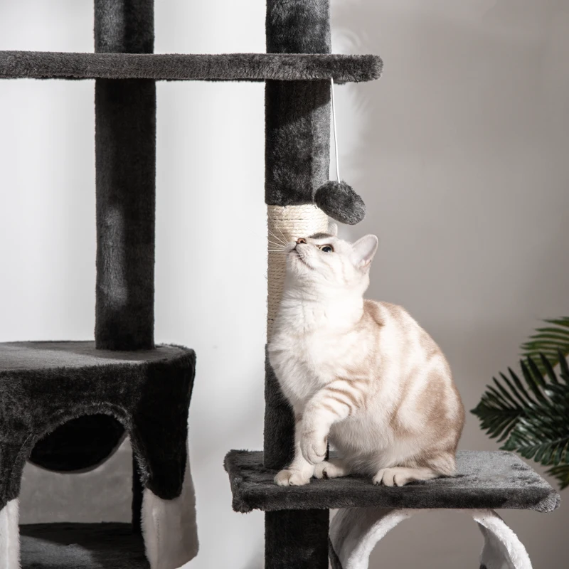 PawHut 94"-102" Floor to Ceiling Cat Tree, High Cat Condo Scratching Post Activity Center, Multi-Level Play House
