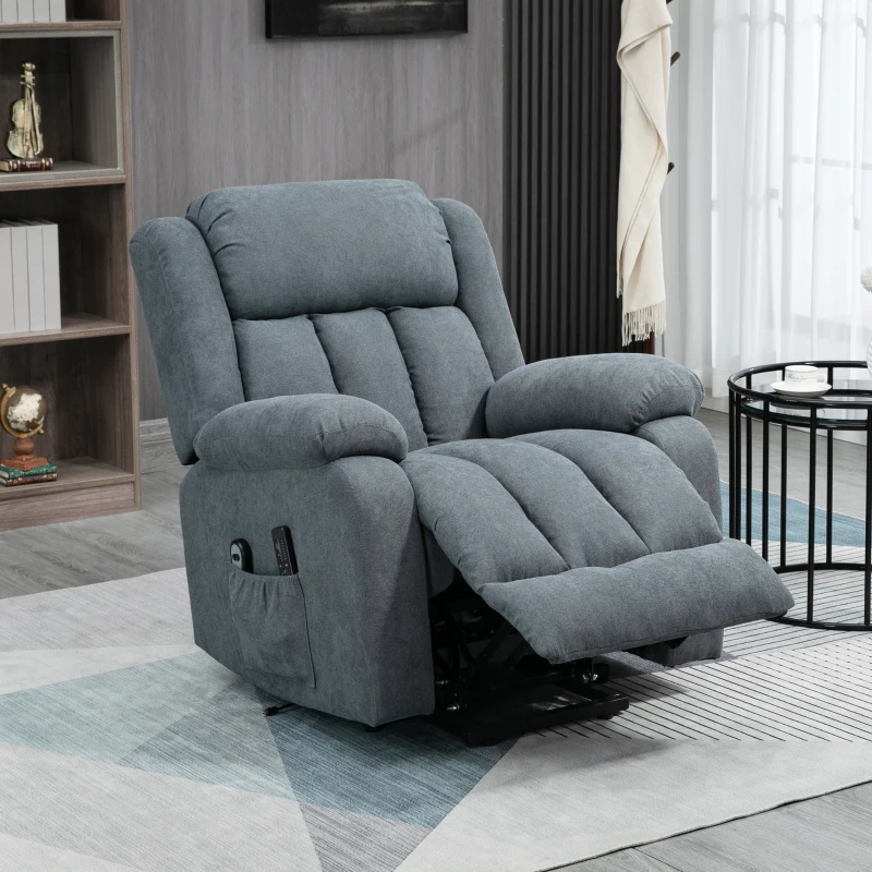 HOMCOM Power Lift Chair for Elderly Big and Tall with Massage, Linen Fabric Upholstered Recliner Sofa Chair with Remote Control, Side Pockets, Grey