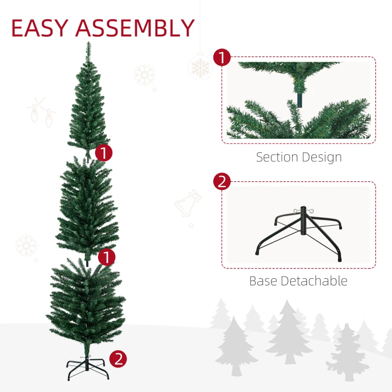 HOMCOM 7' Artificial Pencil Christmas Trees Holiday Decoration with Colorful LED Lights, Steel Base, Skinny Shape