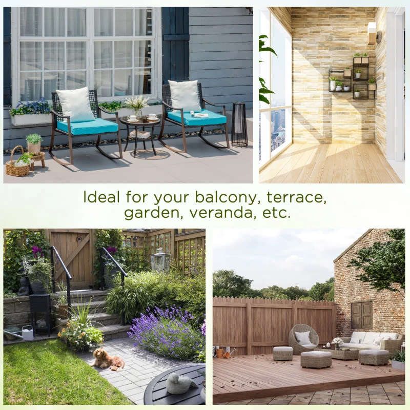 Outsunny 3 Pieces Patio Wicker Rocking Set, Outdoor PE Rattan Bistro Furniture Set with Soft Padded Cushions, Pillows and Round Glass Top Coffee Table for Patio, Backyard, Garden, Green