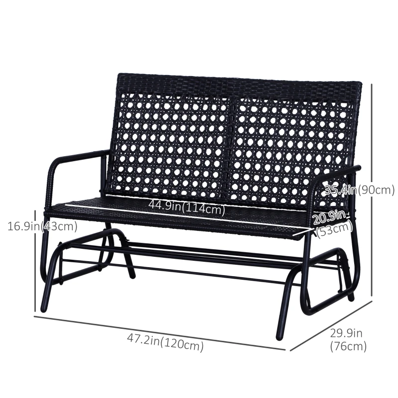 Outsunny Outdoor Glider Patio Rattan Swing Garden Bench Wicker Rocking Chair Steel Frame, for Garden, Backyard, Porch, Balcony 47" x 30" x 35"