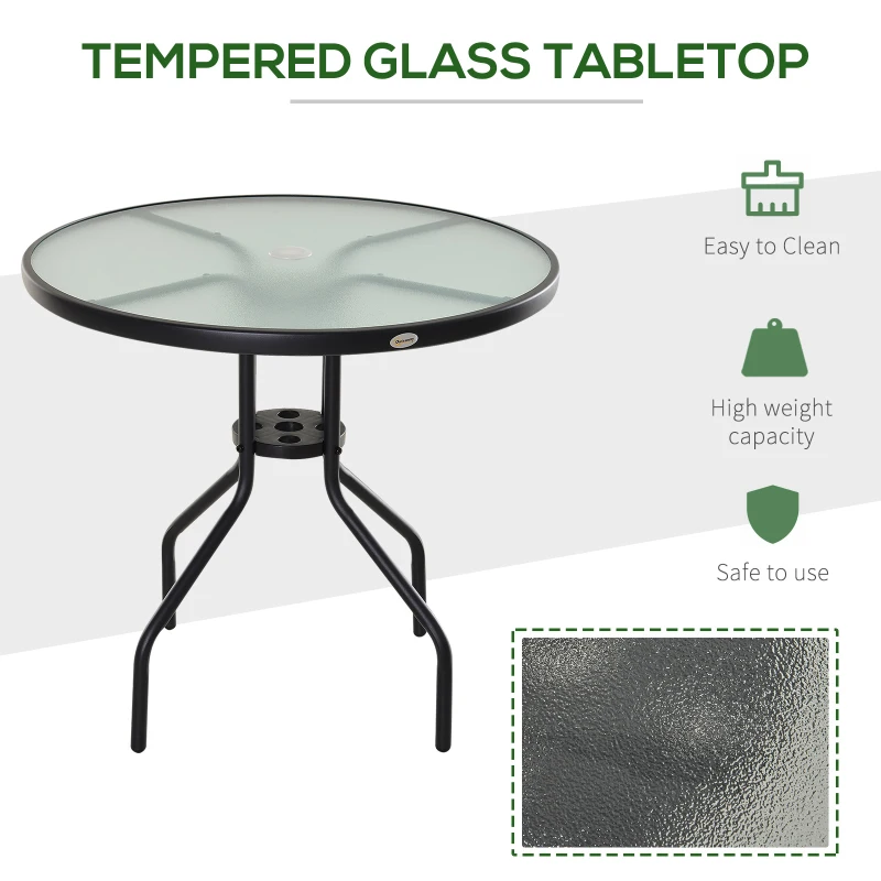 Outsunny 31.5'' Round Bistro Table Outdoor Dining Coffee Table w/ Tempered Glass Top Patio Garden Side Table Weather-resistant