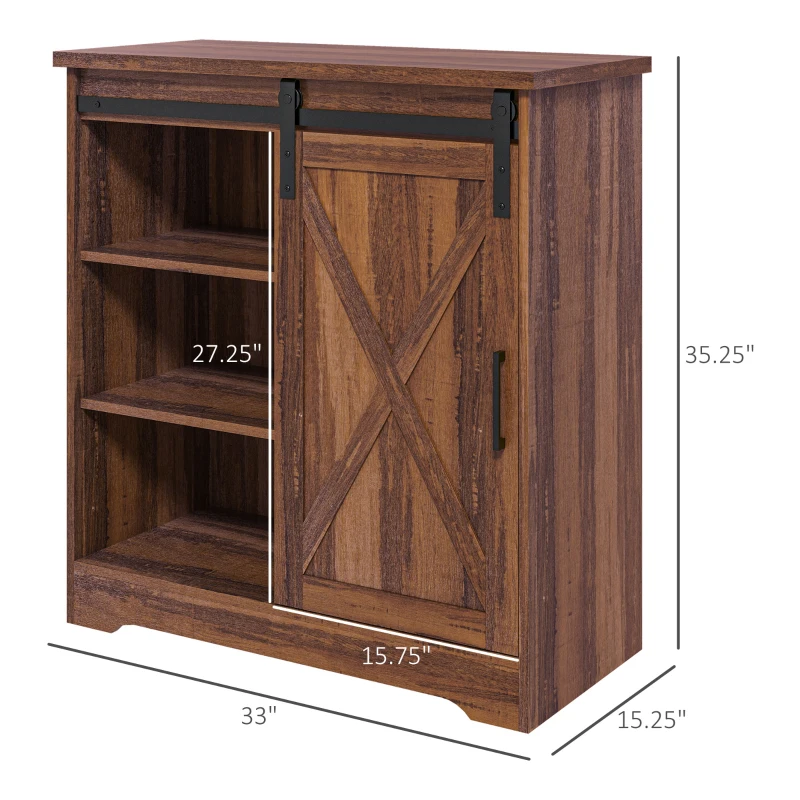 HOMCOM Farmhouse Kitchen Sideboard Buffet Cabinet Coffee Bar Cabinet with Sliding Barn Door and Adjustable Shelf Brown