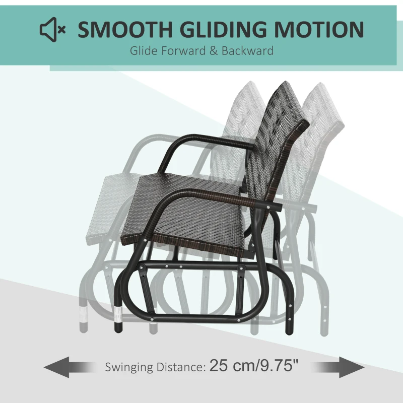Outsunny 2 Seater Wicker Outdoor Glider Bench, Patio Swing Garden Bench, Garden Loveseat Rocking Chair, w/ Extra Wide Seat, Curved Backrest for Backyard, Poolside, Lawn, Brown