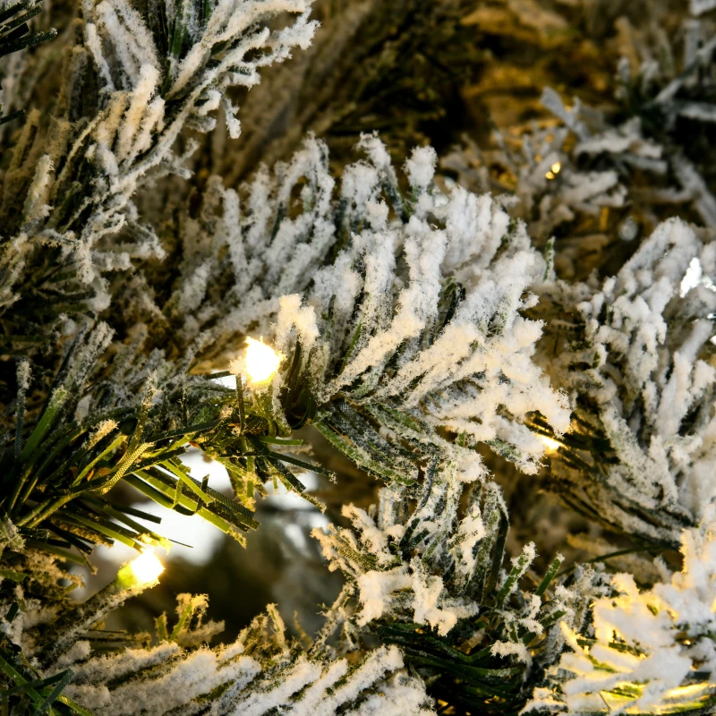 HOMCOM 9' Prelit Artificial Flocked Christmas Trees, with Snow Frosted Branches, Warm White LED Lights, Auto Open