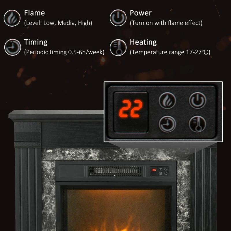 HOMCOM Electric Fireplace Mantel Wood Surround, Freestanding Fireplace Heater with Realistic Flame, Adjustable Temperature, Timer, Overheating Protection, and Remote Control, Black