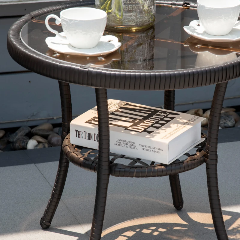 Outsunny 3 Pieces Patio Wicker Rocking Set, Outdoor PE Rattan Bistro Furniture Set with Soft Padded Cushions, Pillows and Round Glass Top Coffee Table for Patio, Backyard, Garden, Green